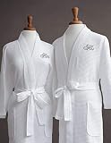 Mr. & Mrs. Couple's Waffle Weave Bathrobe Set - 100% Egyptian Cotton - Unisex/One Size Fits Most - S