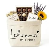 COMOOKA Lehrer Geschenk Abschiedsgeschenk Lehrerin mit Herz Geschenkkorb Brotkorb Stoff Geschenkbeutel Lehrer Geschenke zum Abschied Grundschule Kita Kindergarten Schule Erzieherin