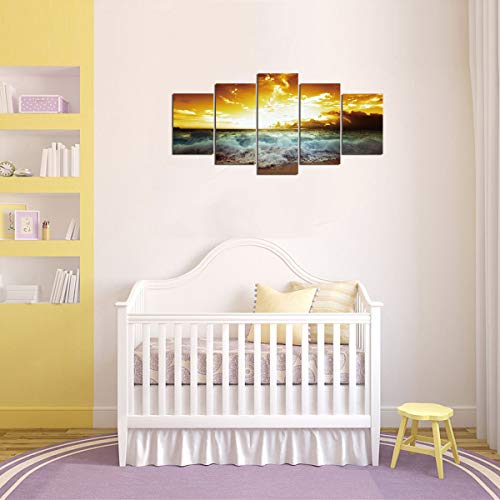 Ocean Sea Decor Wall Art - Beach Sunset Landscape Poster Seascape Painting Artwork Large Giclee Print Home Office Modern Decoration 5 Panel Canvas Paintings For Living Room Kitchen Picture Unframed #TOP2