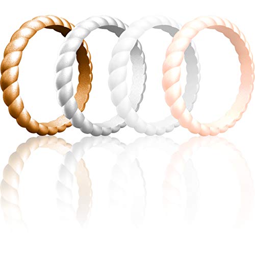 ThunderFit Silicone Wedding Rings for Women (Bronze, Rose Gold, Silver, White, 5.5-6 (16.5mm))