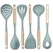 BYbrutek Juego 6 Utensilios Cocina Silicona, Incluye cucharas ranuradas, cucharas soperas, cucharas para Servir, antiadherentes, Resistentes Calor, sin BPA (6 Unidades, Mango Madera Verde)