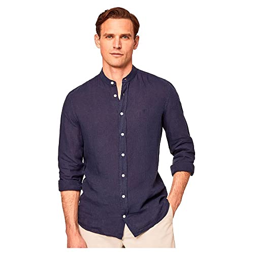 Hackett London Garment Dyed Linen P Camisa, Azul Marino, S para Hombre