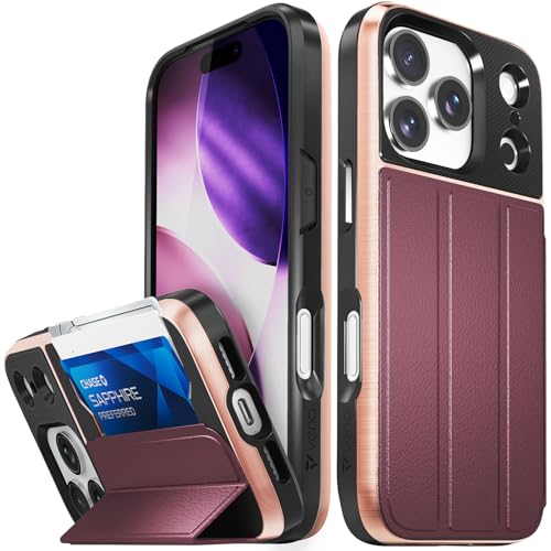 Coque iPhone 17 Pro VENA vCommute rouge avec porte-cartes intégré en cuir
