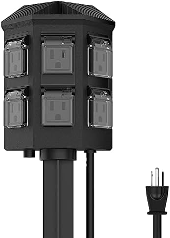 TiFFCOFiO Outdoor Power Strip Timer, Dusk to Dawn Sensor Outdoor Timer for Lights Waterproof, 6 Feet Extension Cord, 6 Grounded Outlets for Yard and Garden, ETL Listed