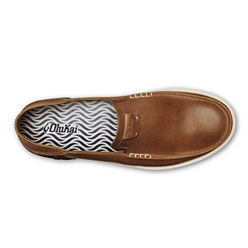 Olukai Kakaha Men's Slip-On Shoes, Full-Grain Leather Sneakers, Gel Insert For Comfort & Support, Comfort Fit & Wet Grip Rubber, Fox/Fox, 12 #TOP2