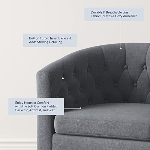 Image of BELLEZE Accent Barrel Arm Chair, Set of 2 Modern Comfy Upholstered Tufted Club Chair with Sturdy Legs and Linen Fabric for Bedroom Living Room - Gray