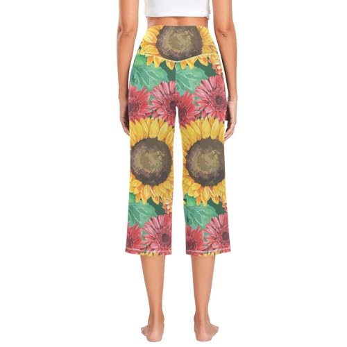 KLL Girassóis coloridos V Crossover Bootcut Calças de ioga com controle de barriga calças esportivas