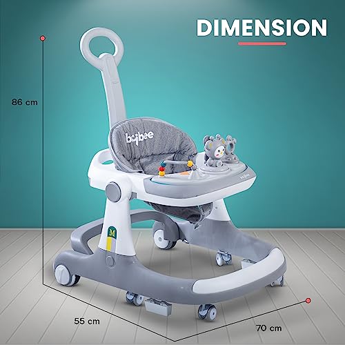 Image of Baybee Magnum 2 in 1 Baby Walker for Kids, Round Kids Push Walker with Parental Handle & Height Adjustable, Foldable Activity Walker for Baby with Musical Toy Bar for 6-18 Months Boys Girls (Grey)