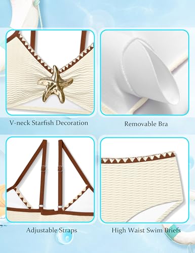 Image of Girls Swimsuit V Neck Bikini Set Color Block with Cover Up 3Pcs Bathing Suits