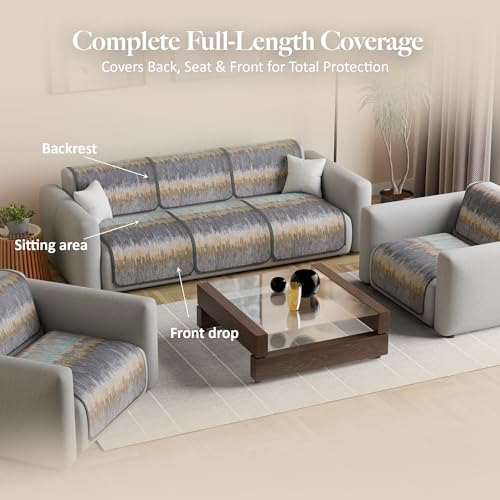 Image of Kuber Industries 5 Seater Sofa Cover | Slipcover for Living Room | Thick & Cozy | Non-Slip Comfort Sofa Cover Set | Paradise 1437 - Grey & Brown
