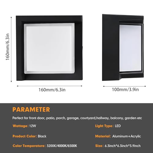 Image of Outdoor Light Fixtures Wall Mount 1 Pack, Modern Square LED Porch Light, 3CCT Selectable (3200K /4000K /6500K), IP65 Waterproof Exterior Wall Sconces for House Garage Patio Front Door