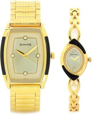 Sonata Quartz Analog Champagne Dial Stainless Steel Strap Watch for Couple-NS70808069YM02P (B013EBSXIC) Amazon Price History, Amazon Price Tracker