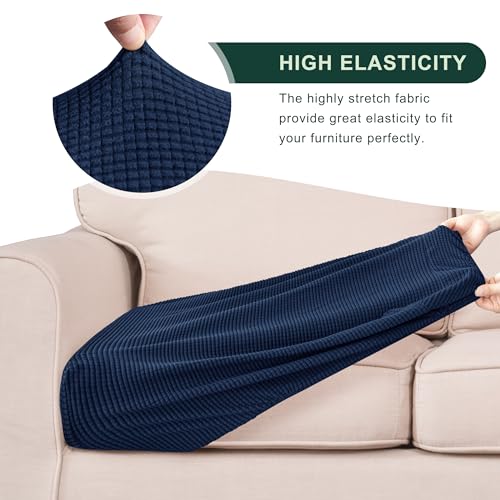 Image of CHUN YI Stretch Couch Cushion Cover, Fitted Loveseat Sofa Chair Seat Slipcover Furniture Protector, Checks Spandex Jacquard Fabric(3,Dark Blue), 3