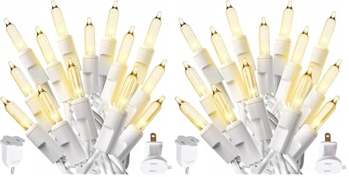 PREXTEX 100-Count Ultra Bright Christmas Lights - 20 ft Clear StringLights on White Wire - Incandescent Xmas TreeLights for Indoor and Outdoor Decorations (Pack of 2)