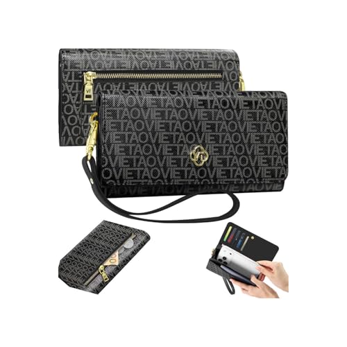 Image of Womens Wallet, RFID Blocking Wristlet Wallets for Women, Large Capacity Leather Clutch Purse for Ladies Daily Use and Travel, Card & Phone Holder - Black