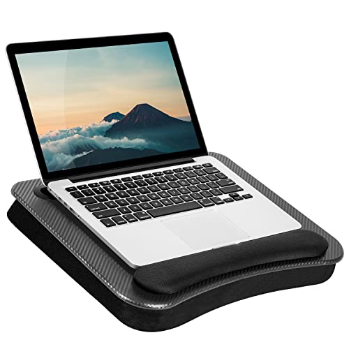 LAPGEAR Memory Foam Lap Desk with Wrist Rest and Media Slot, Medium, Black Carbon
