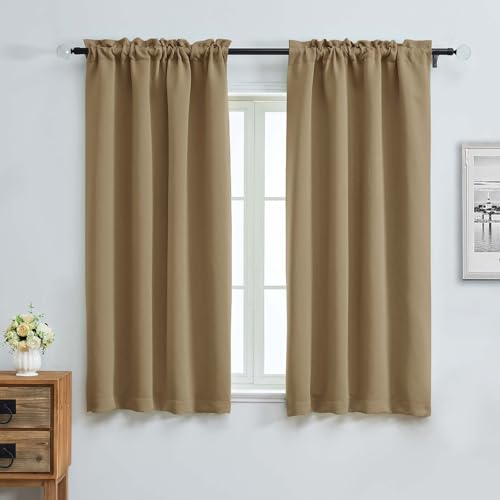 Image of Aiyufeng Taupe Blackout Curtains for Bedroom 63 Inch Length 2 Panels Set, Solid Thermal Insulated Energy Saving Rod Pocket Window Treatment Curtains Blackout Drapes, W40 x L63 Inch, Taupe