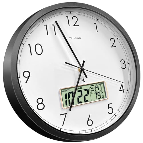 Horloge murale silencieuse pour senior facile à lire avec écran LCD intégré