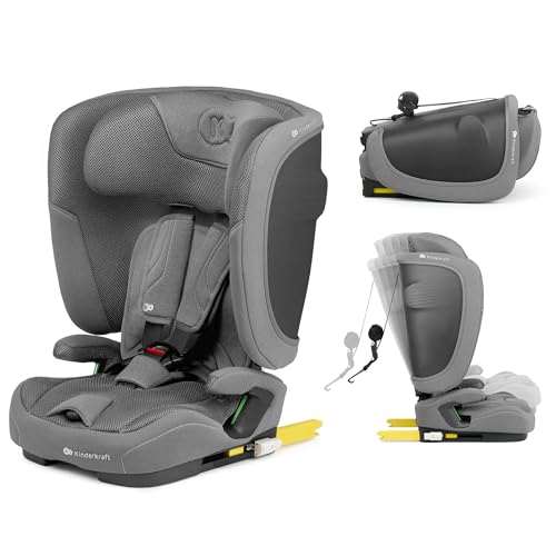 Kinderkraft FIX2GO Seggiolino per bambini i-Size, 76-150 cm, Isofix, Top Tether, saferide sensor, fino a ca. 12 anni, sistemi di sicurezza, rivestimenti di alta qualità, reclinabile, Grigio