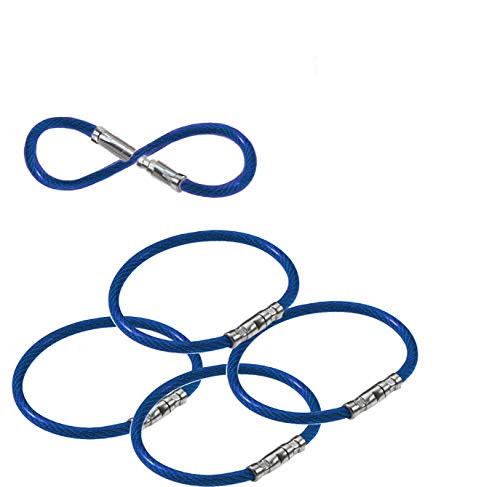 Lucky Line 5” Twisty Lock Key Ring, Flexible Nylon Coated Steel Wire Loop, Corrosion-Resistant and Durable, Blue, 5 Pack (8113005)
