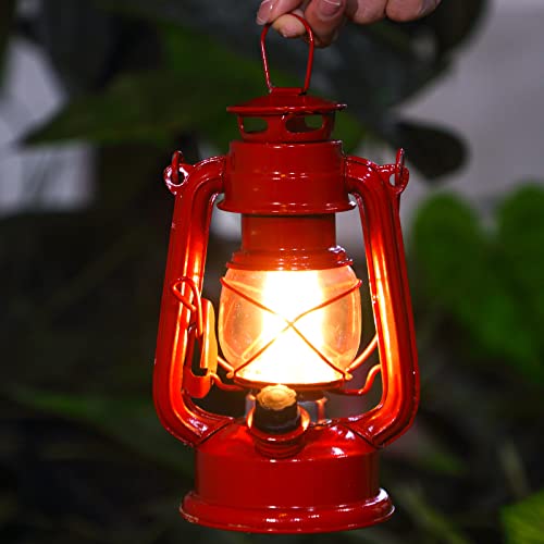 8 Inch Vintage Led Hurricane Lantern 12 Warm Leds And Dimmer Switch Battery Operated Metal Lantern Decorative Hanging Lantern For Indoor Outdoor Camping Usage Decor (Red,4 Pieces) #TOP4