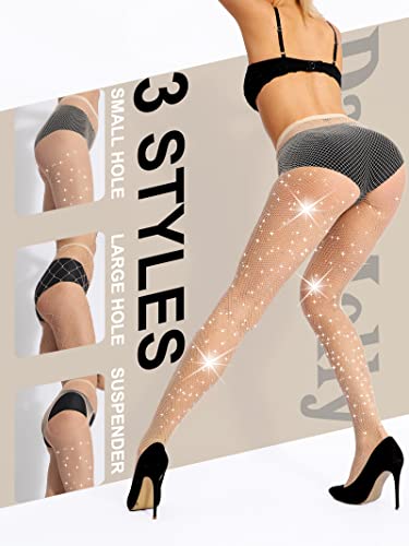 Dancmolly Sparkly Tights For Women, Glitter Rhinestones Fishnet Stockings In 20 Solid Color 3 Styles 2 Pairs (Nude - Small Hole, M-Xl) #TOP2