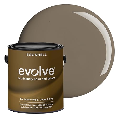 EVOLVE Interior Paint & Primer, Eggshell (Fairhaven Taupe), 1 Gallon – One-Coat Coverage, Excellent Hide, Low VOC, Low Odor, Washable Paint for Walls, Doors & Trim
