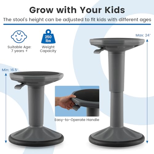 Image of GLACER Wobble Stool, Height Adjustable 16.5-24 inch Flexible Seating (Grey) | Wobble Chair with 360 Rocking, Non-Slip Base, Convenient Handle, No Assembly, Active Seating for Classroom, Home, Office