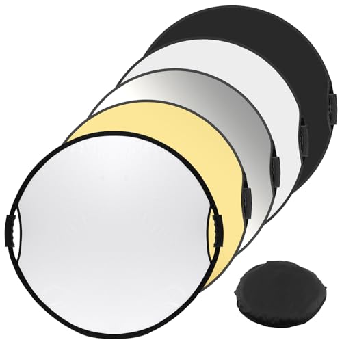 CHUENKUK Reflector 5 en 1, 80 cm, reflector plegable para fotografía con asa, reflector de luz redondo para estudio e iluminación exterior