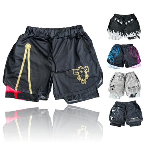 CROWN Anime Shorts - Breathable Mesh Stretch Compression Gym Short with Pockets and Towel Holder