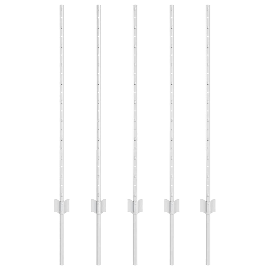 Steel Fence Post, 5 pcs Silver, 39.37 inch, Painted Finish, Weather-Resistant Outdoor Garden Barrier Support