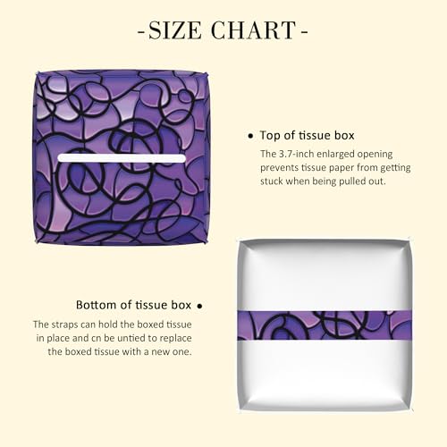 POIUBLE Abstract Purple Stained Glass Tissue Box Cover Leather Tissue Box Holder Square Facial Paper Organizer Dispenser for Bathroom Kitchen Bedroom Vanity Countertop Night Stands by POIUBLE - Image 3