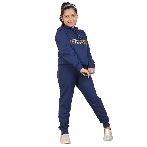 Image of LABEL MY Girls Cotton Loop Knit Full-Sleeve Printed Hoodie Sweatshirt & Joggers Tracksuit | Comfortable and Stylish Coord Set for Kids & Teens| 5-16 Years