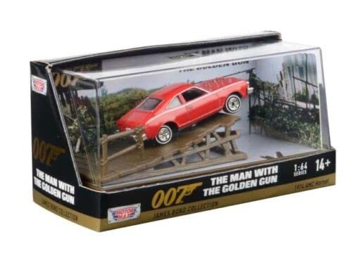 JAMES BOND 007 Diorama SAUT DU PONTILE Die Cast Modèle Auto 1974 AMC HORNET Rouge - Man Golden Gun - Échelle 1:64 - Longueur 7cm