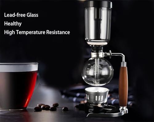 5 Cup,Siphon Coffee Maker with Wooden Handle ，syphon coffee brewer，coffee siphon，Vacuum Brewer Pot, Japanese Syphon Machine, Glass Drip Coffee Maker Set,Comes With 10 Sheets Of Coffee Filter Cloths image 5