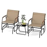 Tangkula 3 Piece Patio Bistro Glider Set, 2 Rocking Chairs w/Tempered Glass Side Table, Patio Furniture Set w/Smooth Rocking Motion, Outdoor Glider Chair Set for Porch, Yard, Balcony