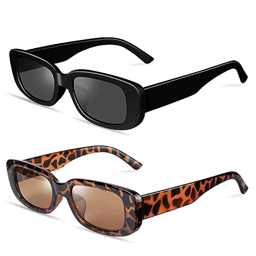 Ainiv Gafas de Sol Rectangulares, 2 Piezas Gafas Rectangulares Cuadradas Retro, Protección Uv400 Gafas de Conducción Retro, Gafas de Sol Mujer para Mujeres, Hombres, Niños, Fiestas, Sesión de Fotos