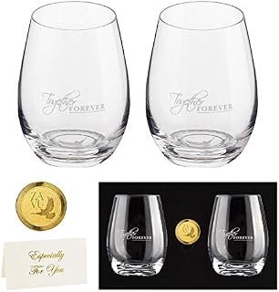 Anniversary Gifts for Couple- Crystal Stemless Wine Glasses Set of 2 | Precision