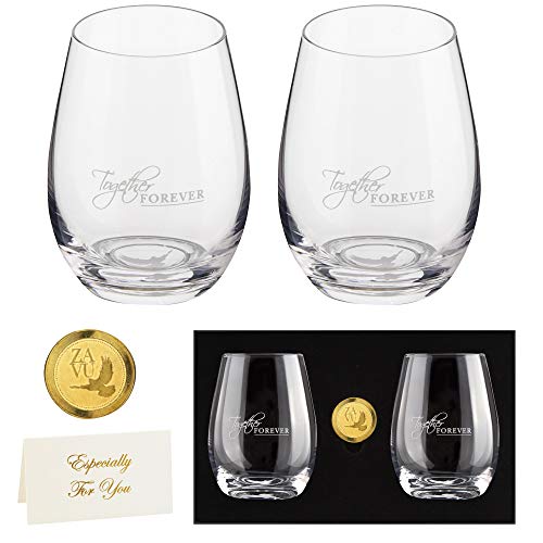 Anniversary Gifts for Couple- Crystal Stemless Wine Glasses Set of 2 | Precision