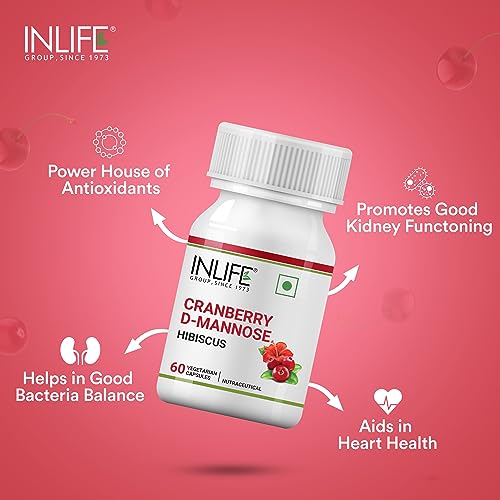 INLIFE Cranberry 400mg D-Mannose 400mg & Hibiscus 200mg Extract Urinary Tract UTI Health Supplement Men Women - 60 Vegetarian Capsules (Pack of 1, 60) - Image 4