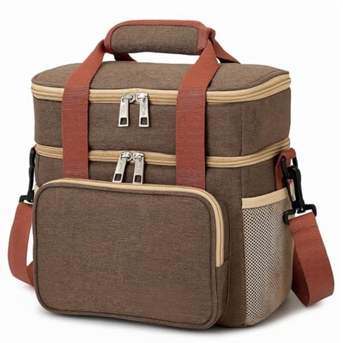 Bolsa Termica Marmita Lancheira Térmica Grande Alça Ombro Trabalho Passeio Academia Dois Andares (Marrom)