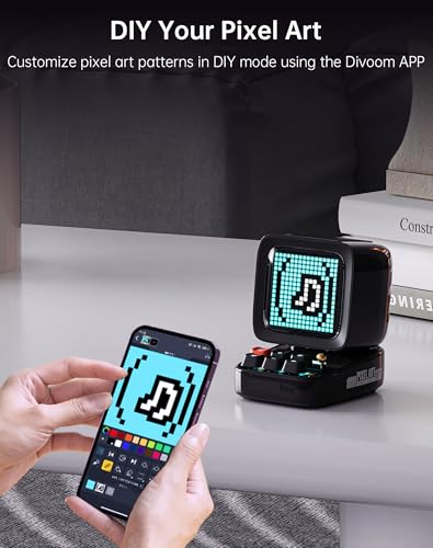 Divoom Ditoo Multifunctional Pixel Art LED Bluetooth Lautsprecher, 256 Programmierbares LED Panel mit Party Licht, Smart Digital Tischuhr, Gaming Musikbox unterstützt TF Karte & Radio (schwarz) ✪ - 7