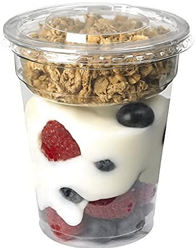16 oz. Clear Plastic Parfait Cups with Insert Yogurt Fruit Parfait Cups for Kids, Dips and Veggies, Breakfast and Snacks. - 50 sets , cups , lids no hole , 4 oz. inserts , mini spoons - Thumbnail 3