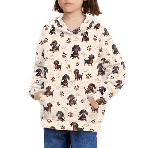 Zengppxfd Cute Dachshund Hoodies for Girls 6-7 Cute Kids Fashion Sweatshirts Long Sleeve Comfy Pullover Tops Casual Loose Outwear Coat with Pockets Teen Girls Trendy Clothes Fall Winter Outfits