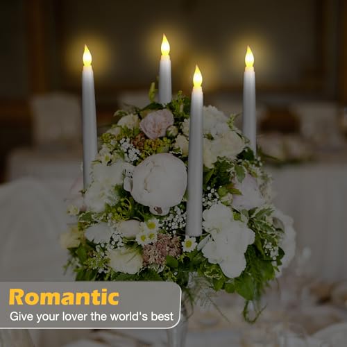 Image of Tuanse 108 Pack Flameless Flicker Taper Candles Bulk with Remote and Timer, Battery Operated LED Warm White Taper Candles Light for Home Wedding Decoration Gifts (White,8 Inch)