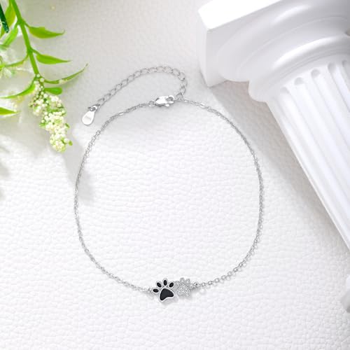 Image of 925 Sterling Silver Anklet Foot Bracelet with Crystal from Austria, Anklet Jewelry Gifts for Women 11 Inch Adjustable