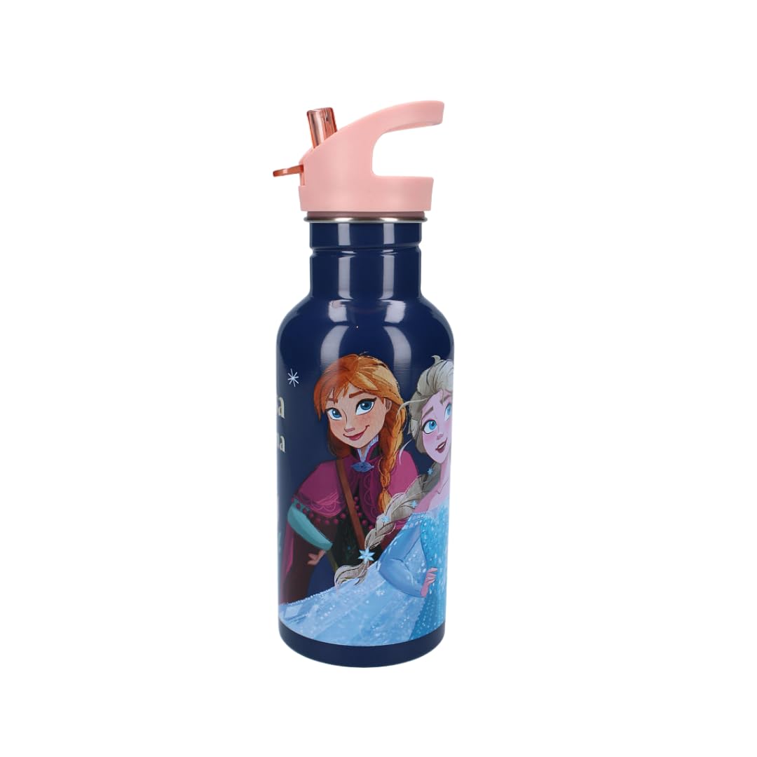My Sweety Pop Girls Frozen - Blue/Peach - Frozen Themed Water Bottle For - Blue - Stainless Steel - Nursery - Kindergarten - School - Holidays - Meals - 22 Cm - 500 Ml - Hydration - Gift Idea - Bottle