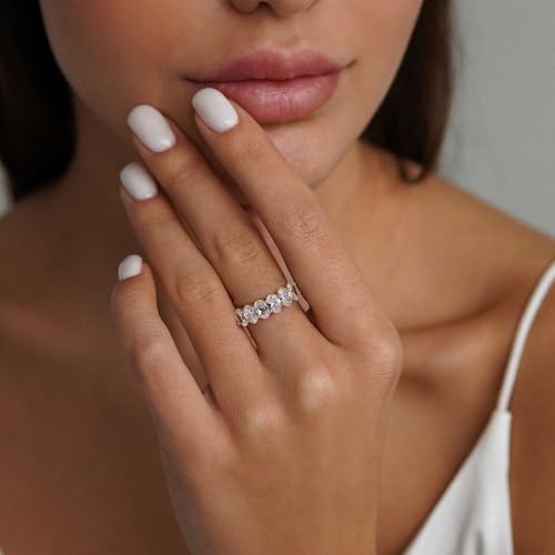 LUCA SMITH 0.5CT CZ Wedding Bands for Women 14K Gold Plated 6-Stone Oval Cut AAAAA Cubic Zirconia Simulated Diamond Stackable Half Eternity Engagement Promise Anniversary Ring for Her Size 6-102