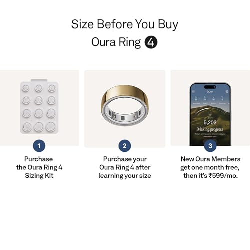 Image of OURA Ring 4 - Gold - Size 12 - Smart Ring | Size First Ring 4 Sizing Kit | Sleep Tracking Wearable - Heart Rate - Fitness Tracker - Up to 8 Days Battery Life