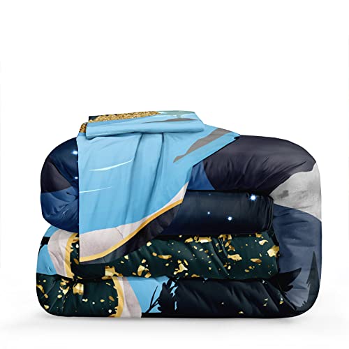 Merryword Nature Mountian Comforter Set Queen Size 4 Pieces Moon Night Bedding Set Watercolor River Marble Printed Camping Comforter Sets For Girls Boys Women #TOP3